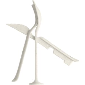 A 3-in-1 portable utensils set in white, featuring a knife, fork, and spoon design. It includes a logo.