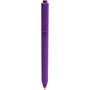 A triangular grip pen in a vibrant purple colour with a clip at the top. It features a sleek design and has a logo.