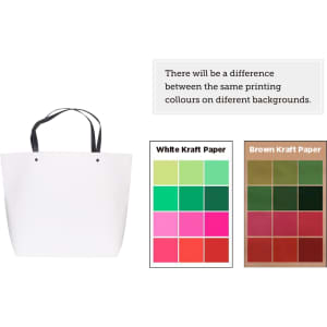 A medium white boutique paper bag with black handles. Includes colour swatches for printing options.