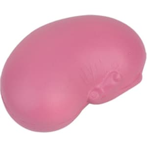A pink kidney-shaped stress reliever with a smooth texture, designed for fun and relaxation.