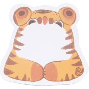 A custom-shaped sticky note memo pad in the design of a tiger, featuring orange and cream colours.