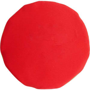 A round, red Water Bouncing Disc with a smooth surface and a simple design.