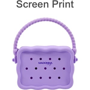 A silicone bag in lavender with a textured design and handle, featuring multiple holes for ventilation.