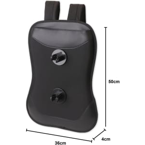 A rectangular black backpack with adjustable straps and two suction cup mounts. Dimensions are 50cm x 36cm x 4cm.