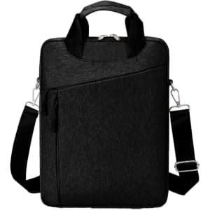 A black Business Sling Laptop Bag with a textured finish, featuring a handle, adjustable strap, and zippered pockets.