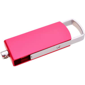A red Puller Swivel Flash Drive with a silver metallic clip. Compact and sleek design.