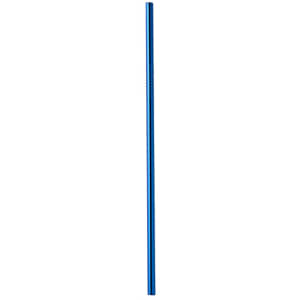 A stainless steel drinking straw in a vibrant blue colour, featuring a logo at one end.
