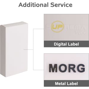 A white box featuring options for a digital label and a metal label in black and yellow.