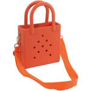An orange EVA mini beach bag with perforated design, featuring two handles and a detachable strap.