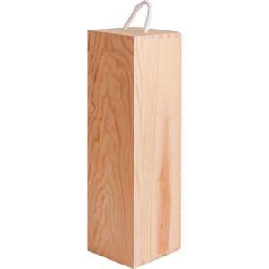 A wooden wine box in light timber, featuring a rope handle and a sleek, minimalist design.
