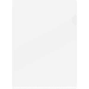 An A4 L-shaped open folder in clear plastic, featuring a subtle branding logo.