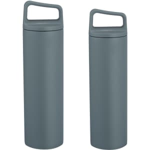 A drink bottle set in a sleek grey colour, featuring a handle and a modern design. Includes two sizes: 500ML and 600ML.