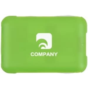 A green multifunctional cable case with a logo, designed for storing charging cables and tech accessories.