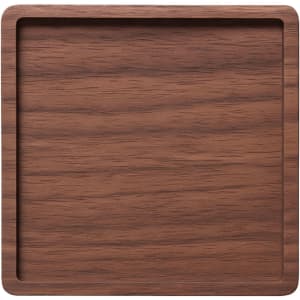 A square wooden coaster in a rich brown finish, featuring a smooth surface and rounded edges.