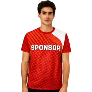 A unisex adults reversible jersey in red, featuring a logo and a geometric pattern design.
