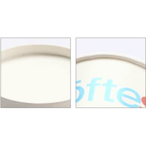 A custom gelato cup in white with a light blue logo, featuring a smooth, clean interior.