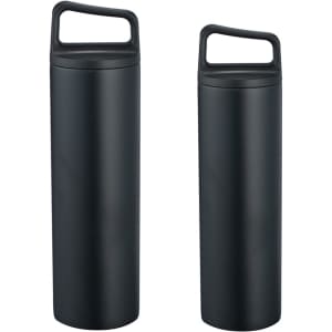 A drink bottle set featuring two black stainless steel vacuum thermal bottles with handles.