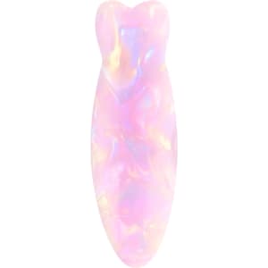 A fish-shaped hair clip in iridescent pink with shimmering hues. Features a glossy finish and a sleek design.