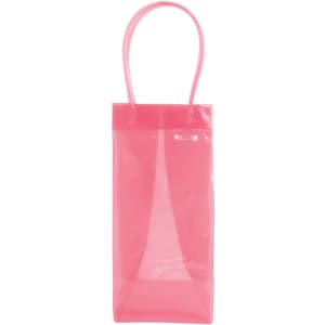 A PVC clear wine ice tote bag in translucent pink with two handles and a sleek, minimalist design.