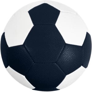 A machine-stitched PU handball in black and white, featuring a classic hexagon design and a textured surface.