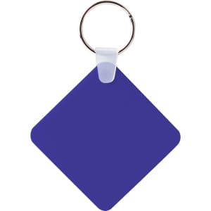 A square keyring in a rich violet colour with a silver metal keyring attachment. It features a plain design.