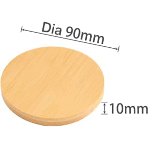 A round bamboo bottle opener coaster in a natural wood finish, measuring 90mm in diameter and 10mm in thickness.