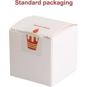 A white box with a logo, designed for packaging sweater shape candles.