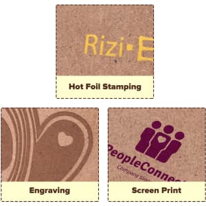 A wooden clipboard featuring various decorative techniques, including hot foil stamping, engraving, and screen printing.