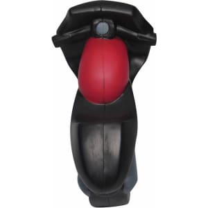 A black and red motobike-shaped stress reliever with a smooth finish and a simple design.