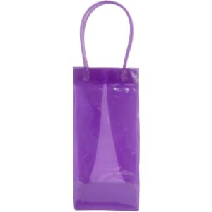 A transparent purple PVC wine tote bag with a handle and a sleek design, featuring a subtle logo.
