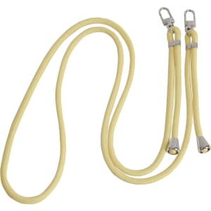 A yellow adjustable phone lanyard with a back clip and metallic clasps at both ends.