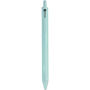 A mint green ballpoint pen made from wheat straw, featuring a logo on the side.