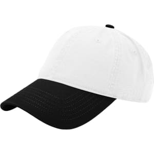 A solid colour fashion cap in white and black, featuring a curved brim and stitched detailing.