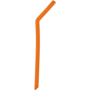 An orange reusable silicone straw with a slight bend, displayed against a white background.