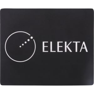 A black natural rubber fabric mouse mat with a white logo and branding in the centre.
