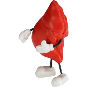A red liver-shaped stress reliever with white hands and feet, featuring a playful design.