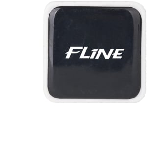 A square flash drive with a black surface and a white border, featuring a logo.