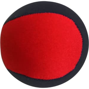 A red and black water bouncing ball with a smooth, textured surface. It features a logo on its side.