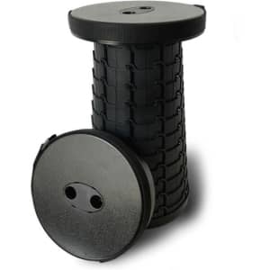 A black Colour Telescopic Stool with a circular top and a detachable lid, featuring a textured design.