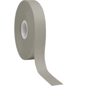 A roll of satin polyester ribbon in a light grey colour, featuring a central core and smooth finish.