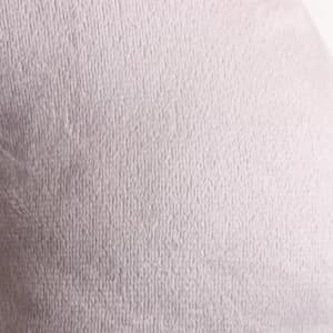 A soft, grey U-shaped travel pillow with a textured fabric, featuring a subtle pattern and a logo.