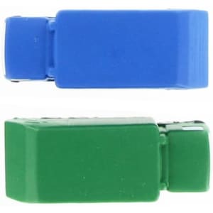A blue and green garbage truck shape stress reliever, designed for fun and stress relief. Features a logo.