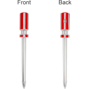 A red screwdriver-shaped ballpoint pen with a silver barrel, featuring a front and back view. It has a logo.