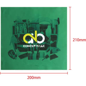 A green 3-in-1 microfibre cleaning mouse pad with various cleaning tool designs and a logo in the centre.