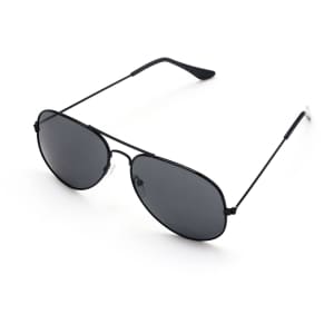 Classic aviator sunglasses with a black frame and dark lenses, featuring a sleek design and thin arms.