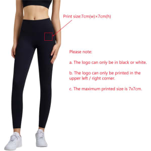 High-waisted black LYCRA yoga leggings with a fitted design and elastic waistband. Features a logo placement area.