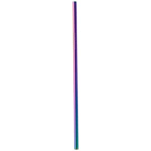 A drinking straw made of stainless steel, featuring a gradient of vibrant colours from purple to blue.