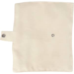 A beige pouch with a snap closure, designed to hold cutlery pieces. It features a subtle textured fabric.