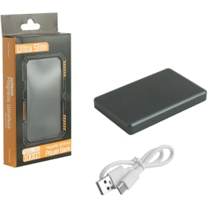 A green aluminium power bank with a slim design, accompanied by a USB charging cable and packaging.