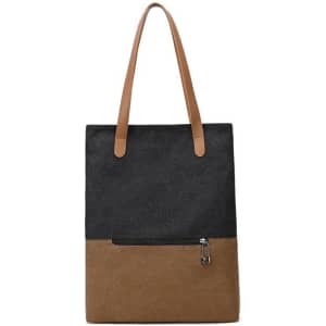 A black and brown convertible canvas backpack to tote bag, featuring a zippered pocket and long straps.